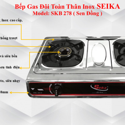 Bếp Gas Đôi Toàn Thân Inox Seika SKB278 - Hàng Chính Hãng