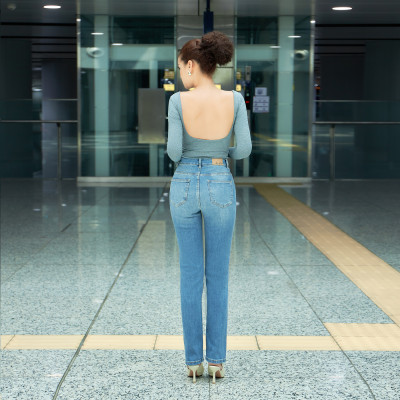 Quần Jean Ống Đứng Lưng Cao Dáng Slim Classic Blue Aaa Jeans