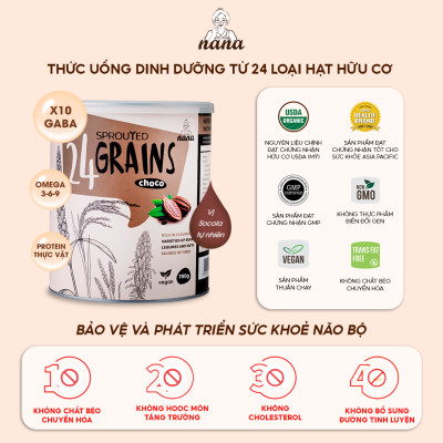 Sữa Hạt Gạo Lứt Hữu Cơ 24Grains 700g Vị Socola Nhập Khẩu Malaysia Cho Trẻ Từ 3 Tuổi & Người Lớn Bổ Sung Dinh Dưỡng Vegan - 24grainsvn