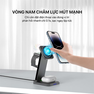 Đế sạc không dây Philips 3-in-1 Wireless Charger With Magnetic DLP8330 - Hàng chính hãng