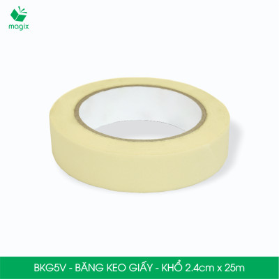 BKG5V - Block 6 cuộn băng keo giấy khổ 2.4cm x 25m - Băng dính giấy viết được, chặn màu sơn