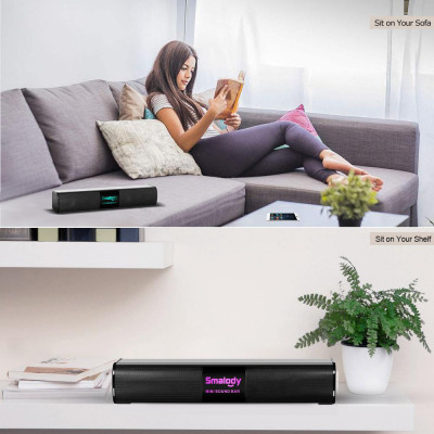 Loa Bluetooth không dây di động Smalody 10W Đèn LED đầy màu sắc âm thanh nổi Mini Soundbar  U Disk TF Card