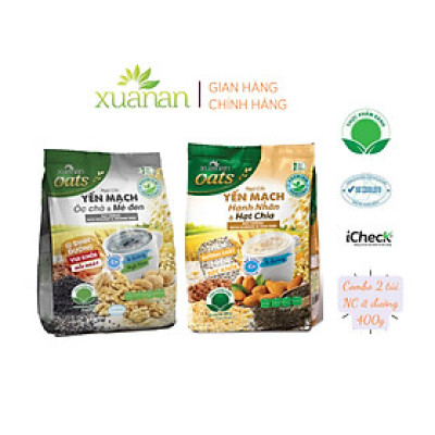 Combo 2 túi: Ngũ Cốc Yến Mạch Hạnh Nhân Hạt Chia 400G + NC Yến Mạch Óc Chó & Mè Đen 400G[ít đường](Tặng Kèm 1 Túi Yến Mạch 150G)