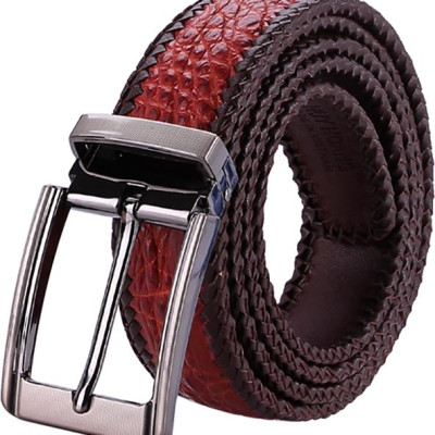Thắt Lưng Nam Da Cá Sấu Đan Viền Đầu Kim Huy Hoàng HT4278 - Nâu Đỏ