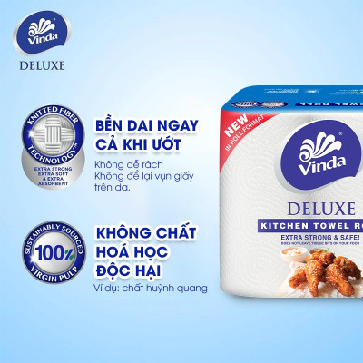 [MUA 1 LỐC KHĂN BẾP CUỘN + 1 MÓC KHÓA] Khăn giấy bếp đa năng siêu thấm Vinda Deluxe (6 Cuộn)