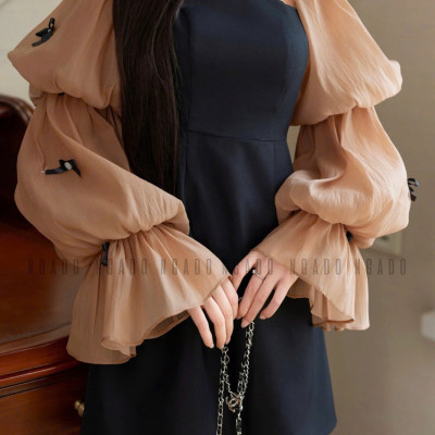 Đầm đen tay voan phồng NGADO , đầm dự tiệc , đầm dạo phố