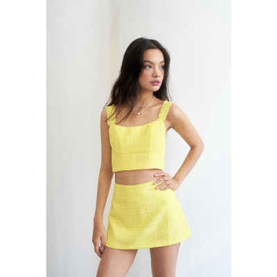 DOTTIE - Áo hai dây vải tweed gắn tua rua nữ vàng T0589