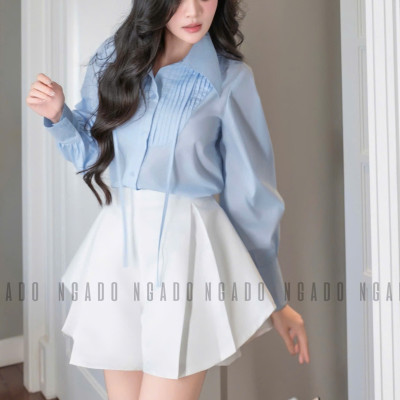 Áo sơ mi xanh nhạt NGADO , áo kiểu nữ , áo sơ mi