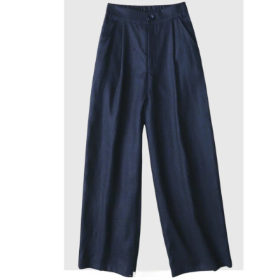 Quần dài suông linen thô cao cấp đũng ngắn lưng thun