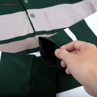 Áo Polo Nam VIỆT PHÁP Form Luxury - Thun 4 Chiều Sọc Túi Dài Tay, lịch lãm, sang trọng 23002
