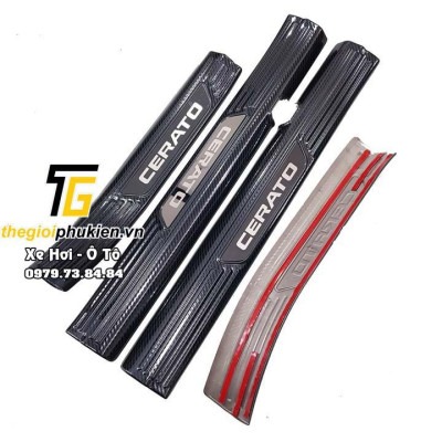 COMBO Nẹp bước chân và ốp chống trầy cốp Kia Cerato 2019-2021 vân Carbon