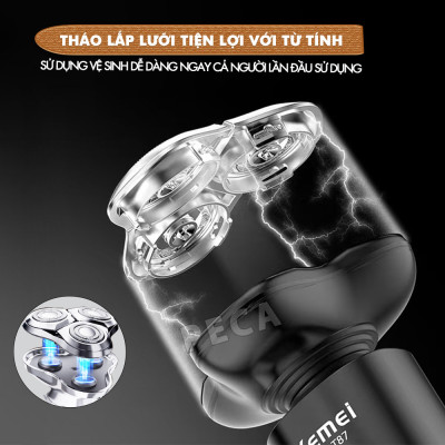 Máy cạo râu khô và ướt KEMEI KM-T87 chống thấm nước IPX7 công suất 5W sạc USB - Chính hãng