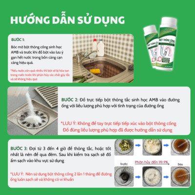 Combo 2 lọ bột thông cống AMB, bột thông bồn cầu, bồn rửa bát, tắc cống siêu mạnh, hiệu quả an toàn