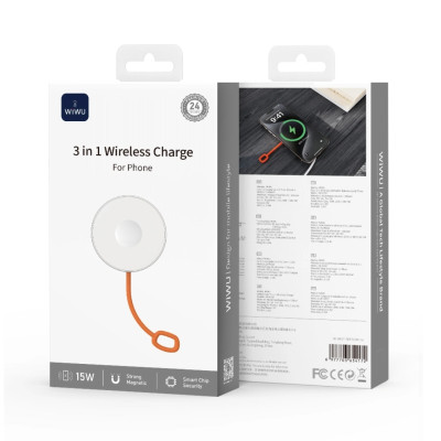 Đế Sạc không dây từ tính nam châm N52 sạc nhanh 15W hiệu WIWU Wi-W037 3in1 magnetic cho điện thoại cho iPhone tai nghe cho Airpods / cho Apple Watch cổng USB-C/L - Chip AI an toàn sạc, sạc cho iPhone 16 15 14 13 12 Pro Max Plus - Hàng nhập khẩu