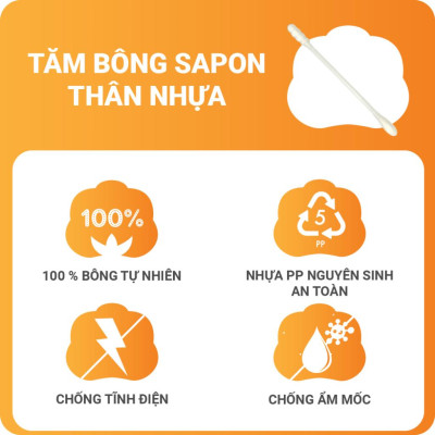 [Lố 12 túi] Tăm bông vệ sinh người lớn YUMY thân nhựa [TB01-024] túi 100 que