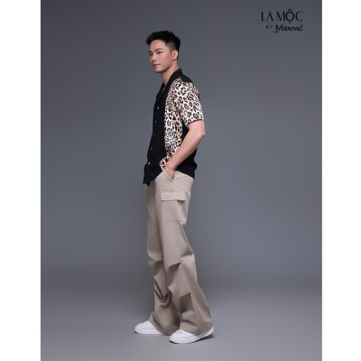 Quần nam kaki be túi hộp xếp ly