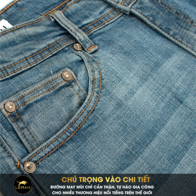 Quần Jean nam Leman xanh mài xước trơn JD15 - Slim Form Tôn Dáng