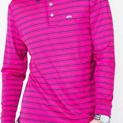 Áo thun dài tay nam Aligro kẻ ngang màu hồng ALGAPD015