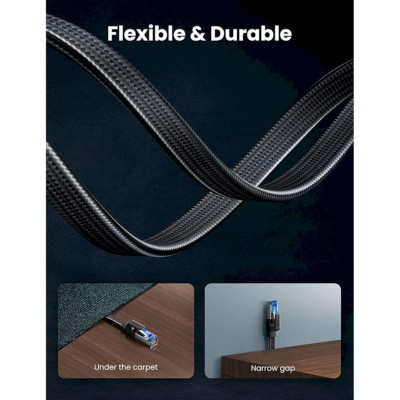 Ugreen UG40168NW190TK 0.5m 40Gbps 2000mhz dây dẹt Nylon Braided Màu Đen Cáp mạng Cat8 - HÀNG CHÍNH HÃNG